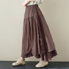 Spring Retro Linen Floral Hollow Embroidery Skirt