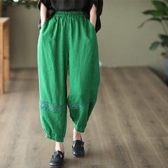 Spring Retro Linen Lace Patchwork Loose Pants