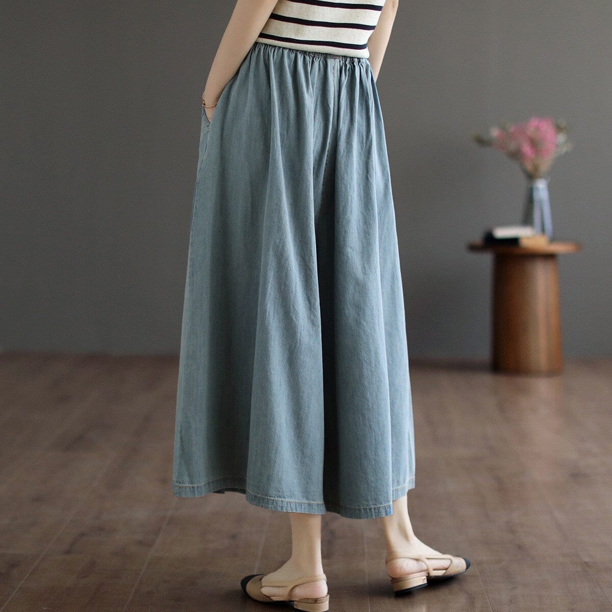 Spring Retro Loose Casual Solid Denim Wide Leg Jeans