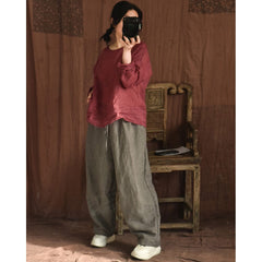 Spring Retro Loose Linen Casual Wide Leg Pants