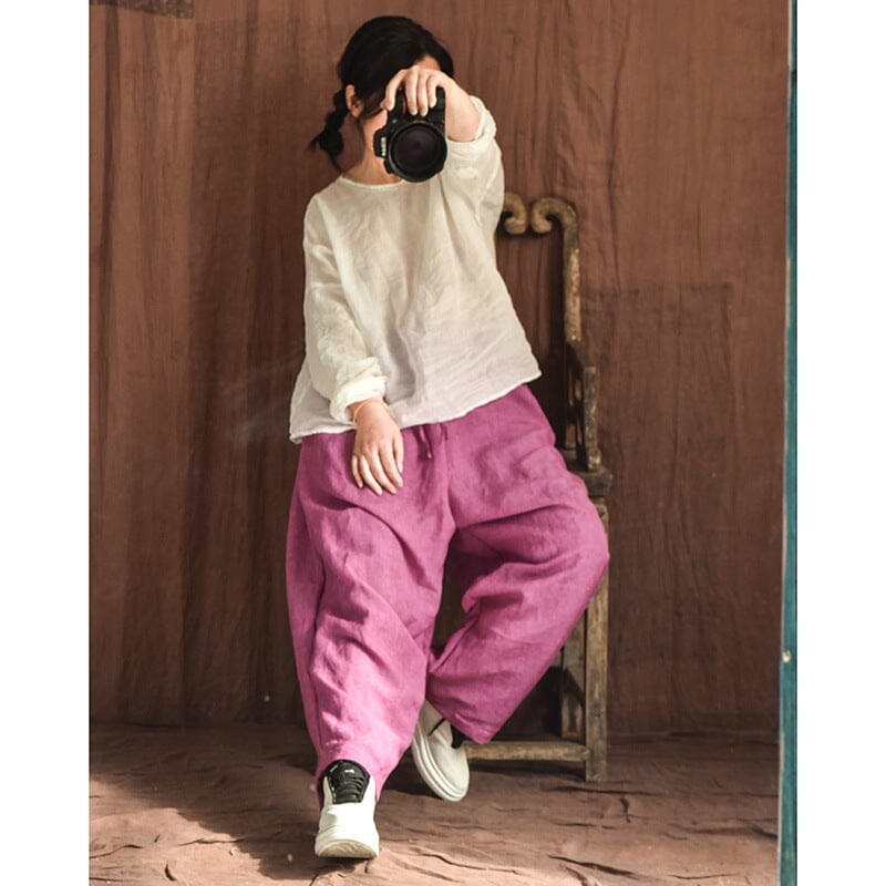 Spring Retro Loose Linen Casual Wide Leg Pants