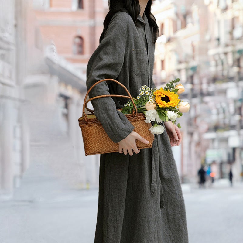 Spring Retro Loose Long Sleeve Linen Dress