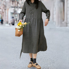 Spring Retro Loose Long Sleeve Linen Dress