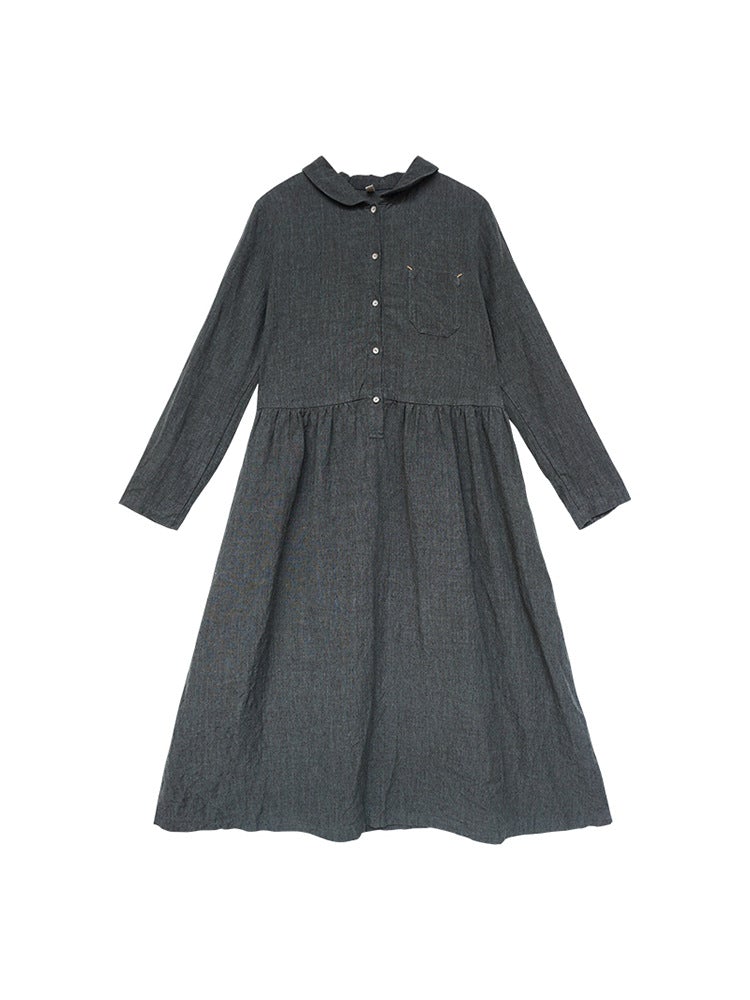 Spring Retro Loose Long Sleeve Linen Dress