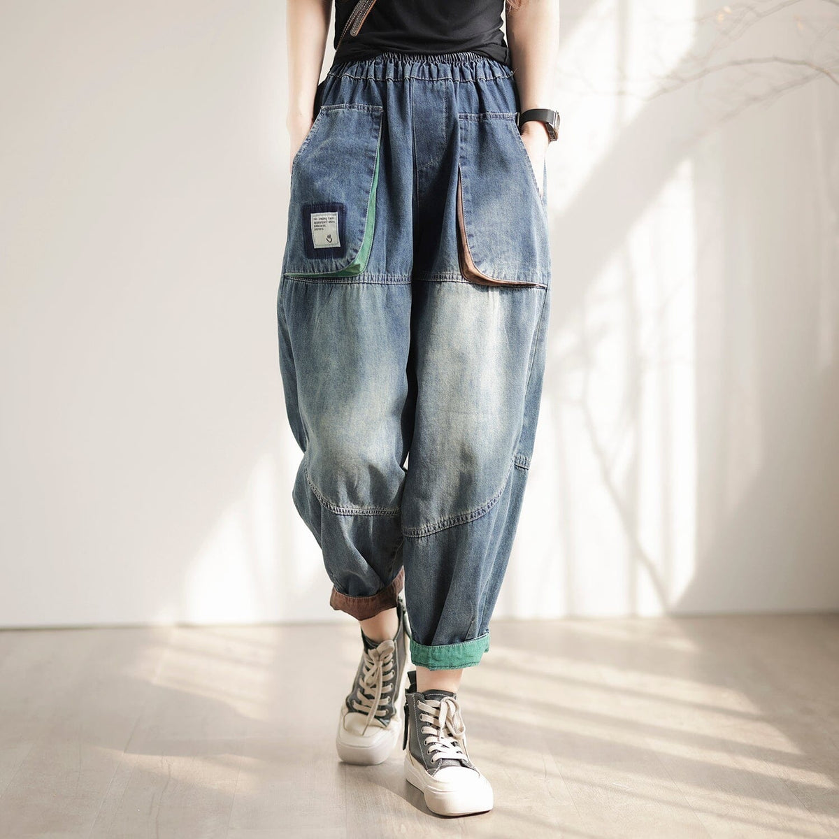 Frühling Retro Lose Patchwork Casual Jeans