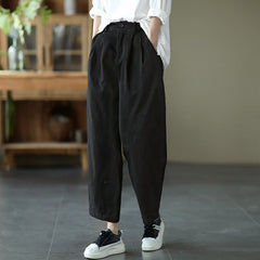 Spring Retro Loose Plus Size Solid Casual Wide Leg Pants