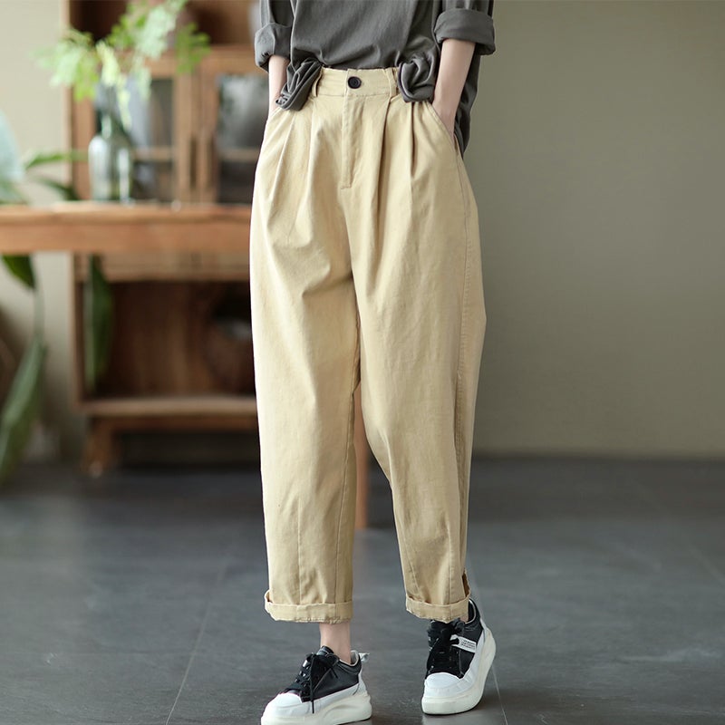 Spring Retro Loose Plus Size Solid Casual Wide Leg Pants