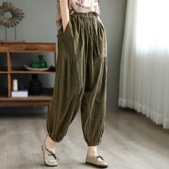 Spring Retro Pleated Cotton Linen Trousers Plus Size