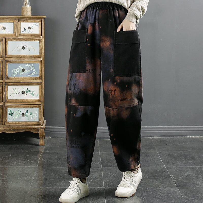 Spring Retro Print Cotton Loose Casual Jeans