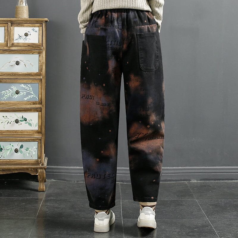 Spring Retro Print Cotton Loose Casual Jeans