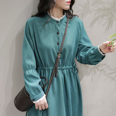 Spring Solid Patchwork Trim Casual Dress