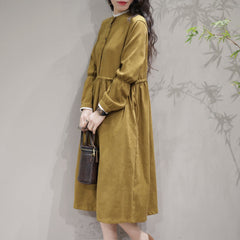 Spring Solid Patchwork Trim Casual Dress