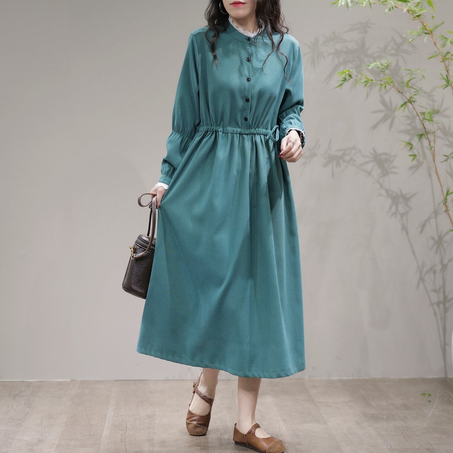 Spring Solid Patchwork Trim Casual Dress