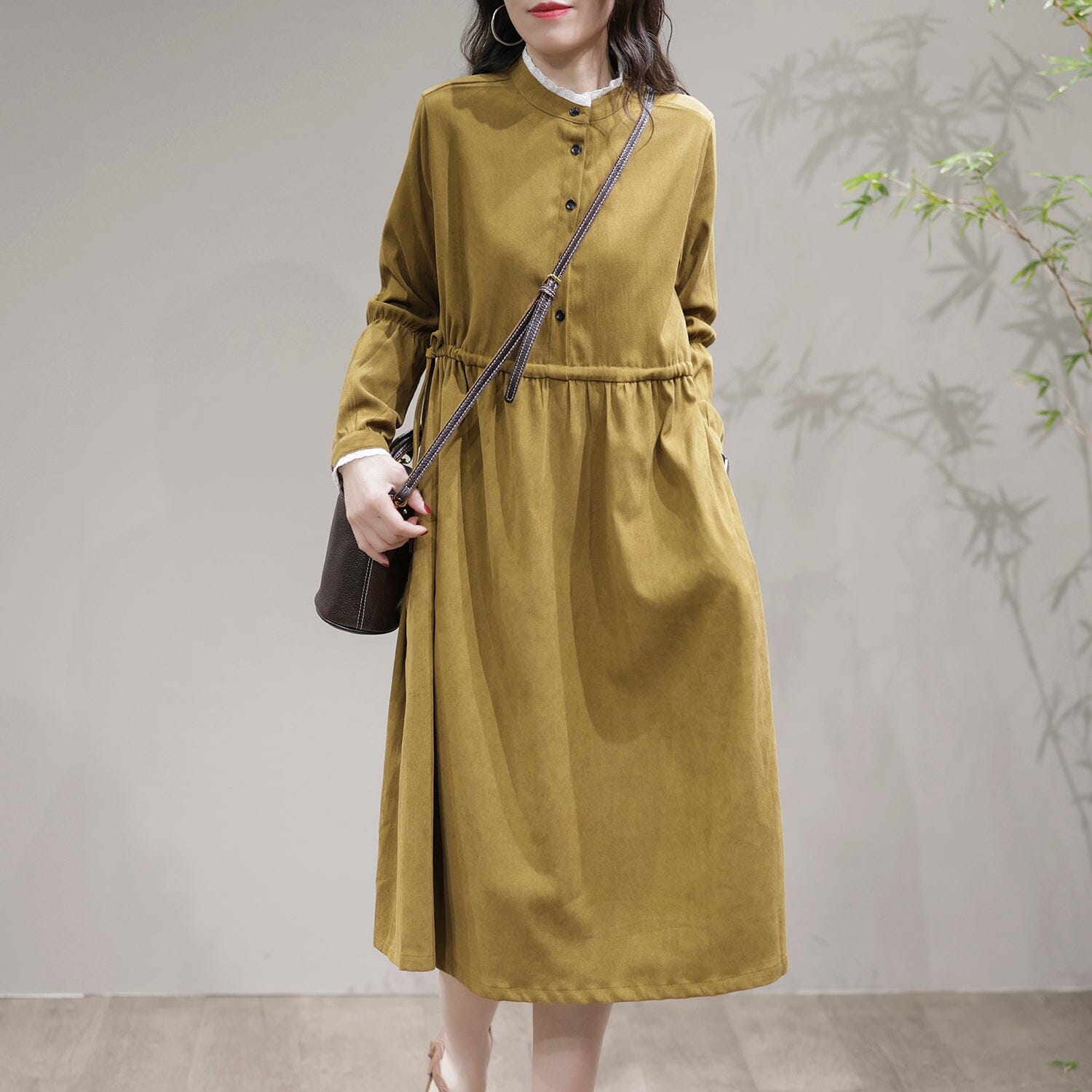 Spring Solid Patchwork Trim Casual Dress