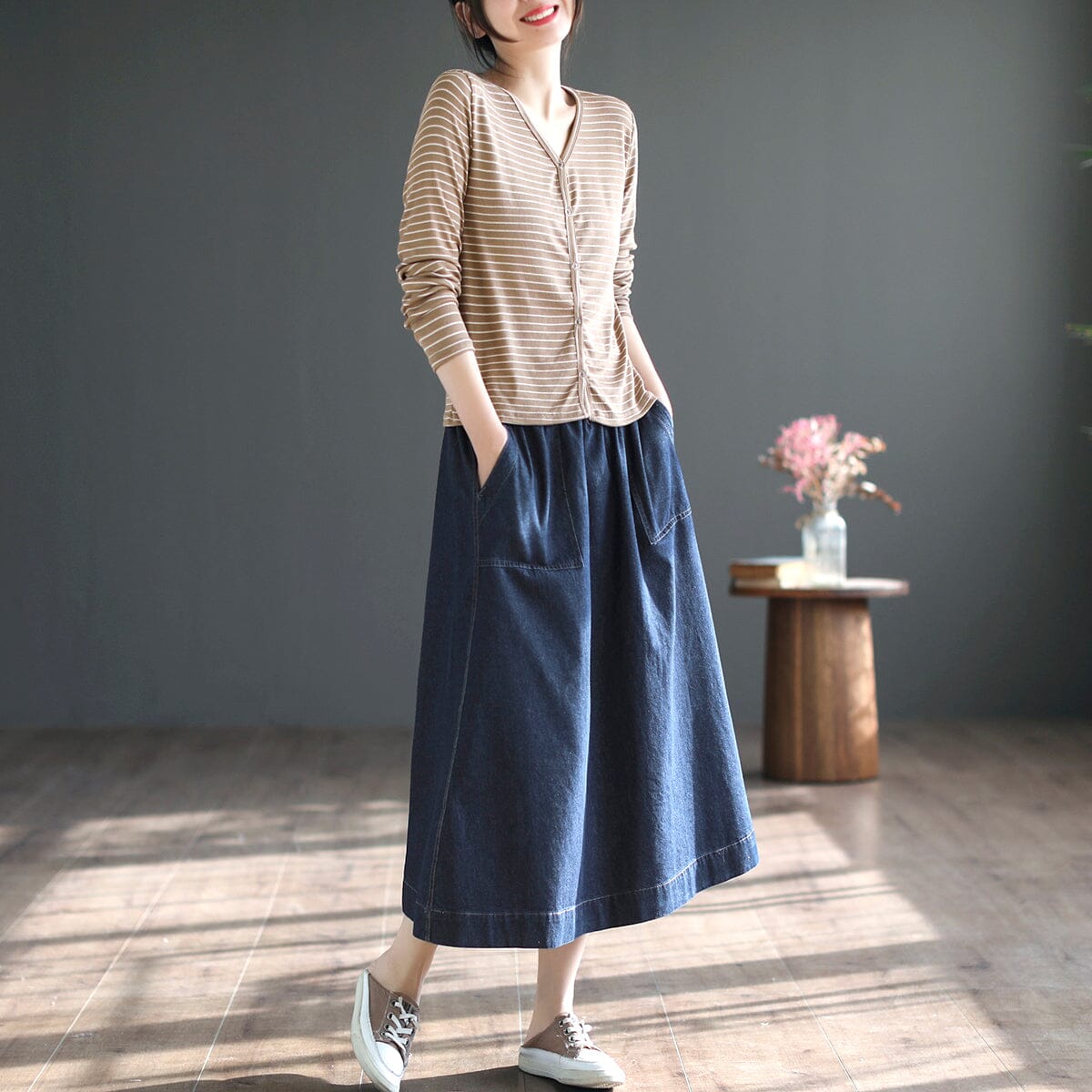 Spring Summer Casual A-Line Denim Skirt