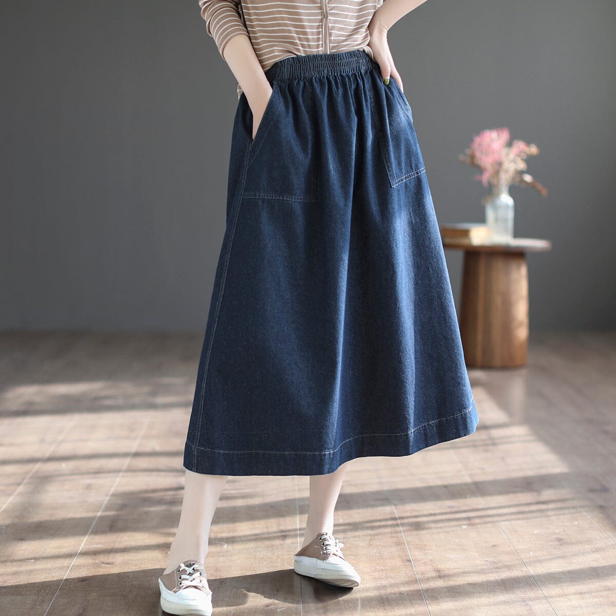 Spring Summer Casual A-Line Denim Skirt