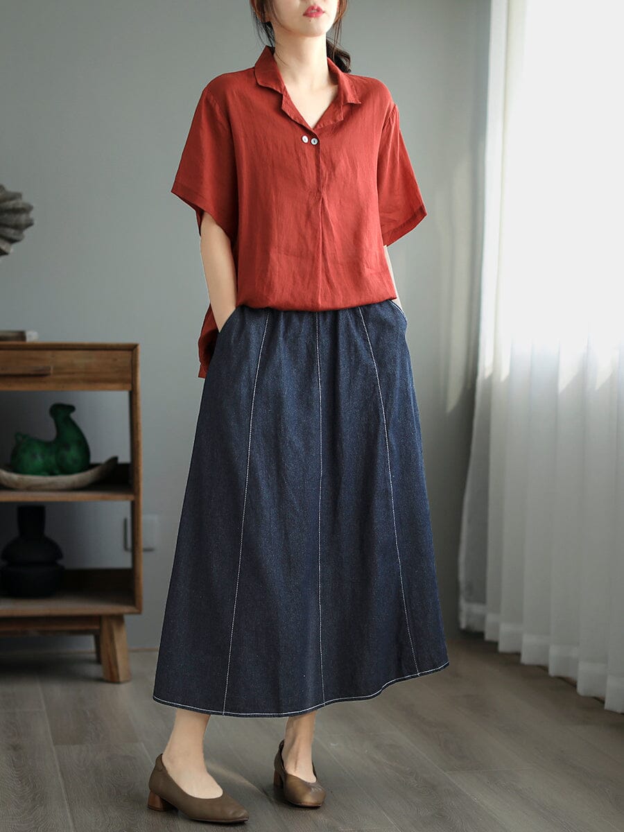 Spring Summer Casual A-Line Loose Denim Skirt