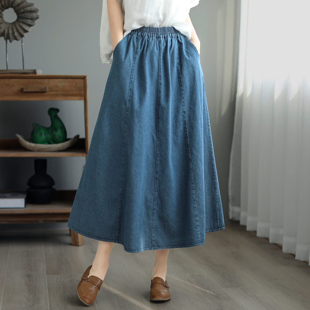 Spring Summer Casual A-Line Loose Denim Skirt