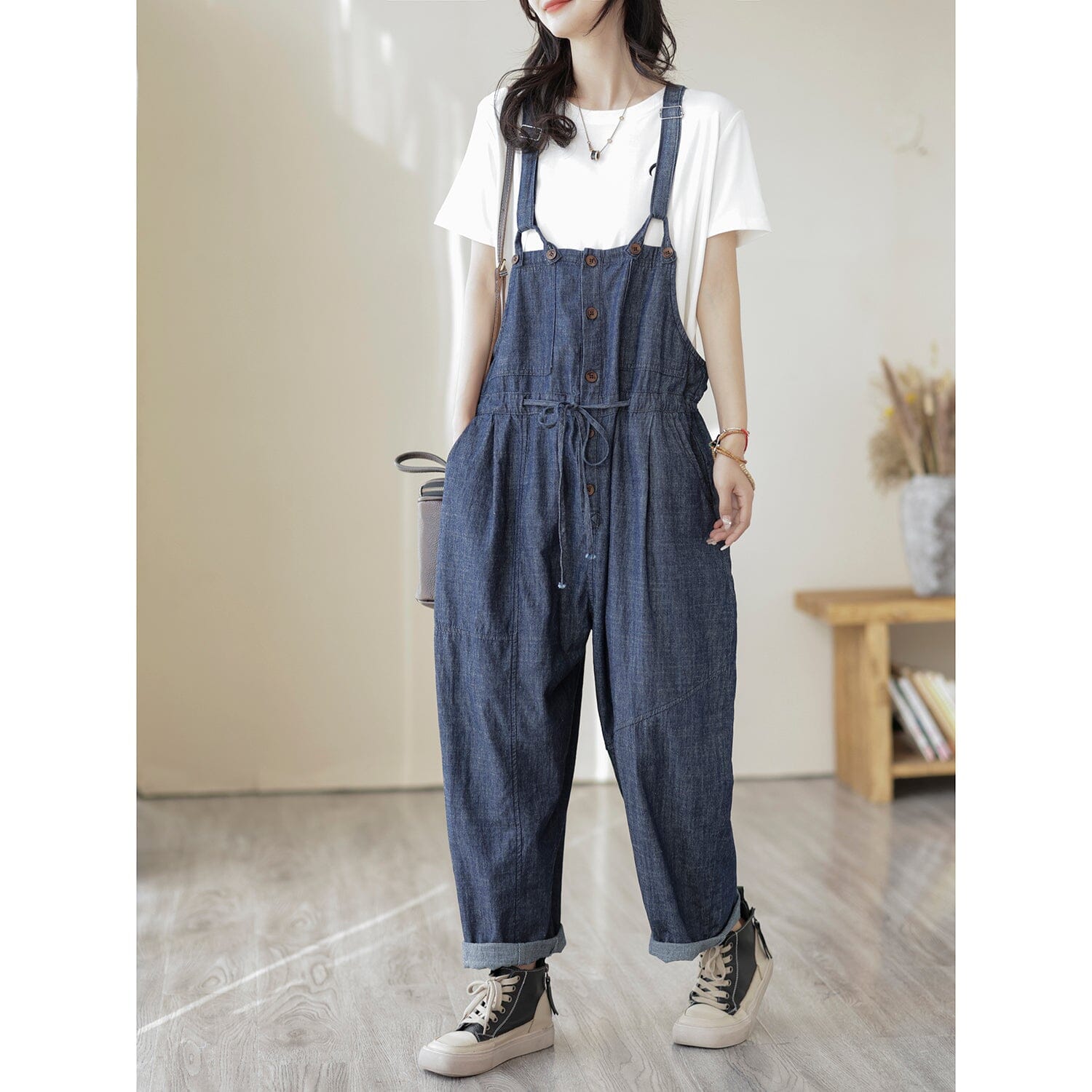 Spring Summer Causal Loose Minimalist Denim Jumpsuit