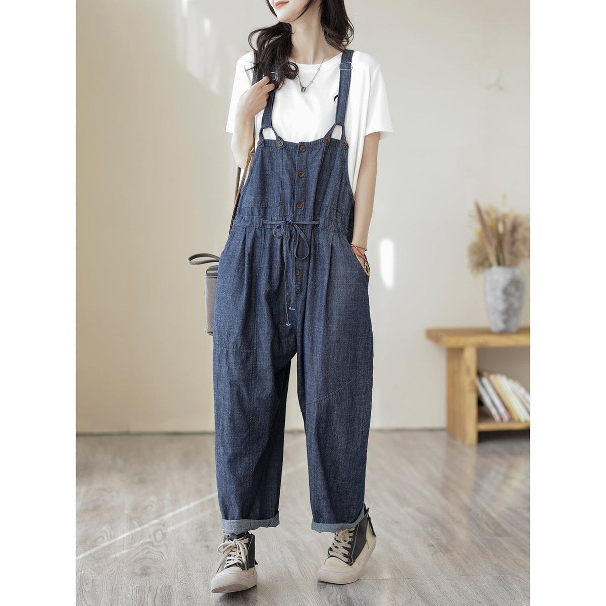 Spring Summer Causal Loose Minimalist Denim Jumpsuit