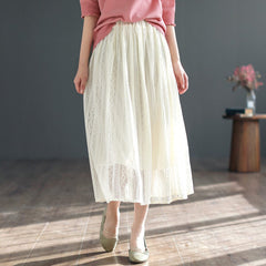 Spring Summer Cotton Lace Patchwork Casual Skirt