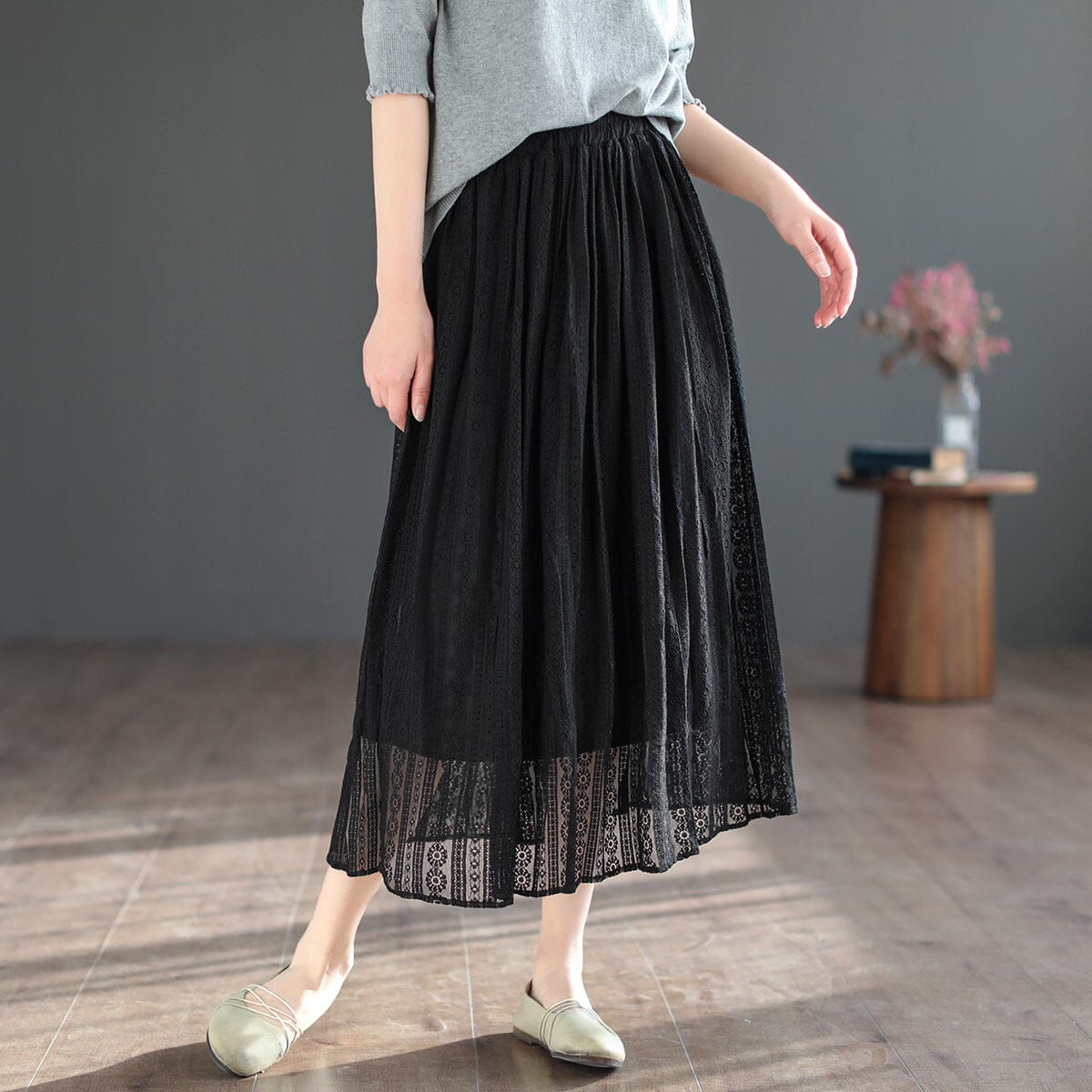 Spring Summer Cotton Lace Patchwork Casual Skirt