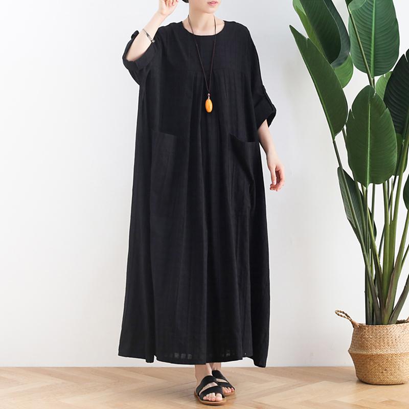 Spring Summer Cotton Linen Loose Long Dress Robe