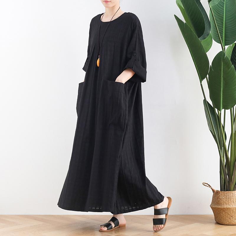 Spring Summer Cotton Linen Loose Long Dress Robe