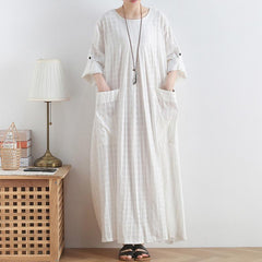 Spring Summer Cotton Linen Loose Long Dress Robe