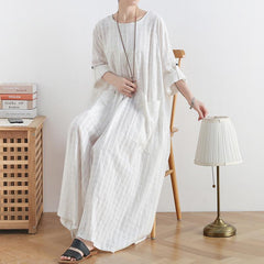 Spring Summer Cotton Linen Loose Long Dress Robe