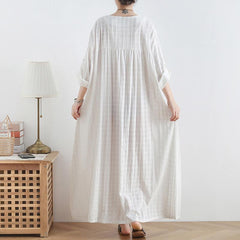 Spring Summer Cotton Linen Loose Long Dress Robe