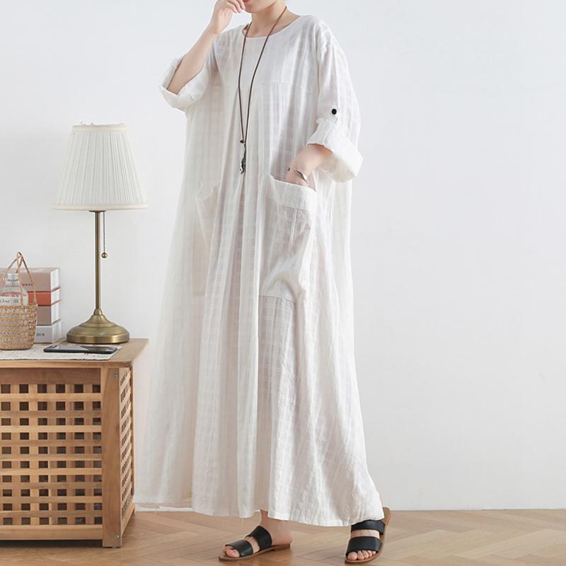 Spring Summer Cotton Linen Loose Long Dress Robe