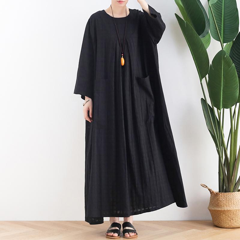 Spring Summer Cotton Linen Loose Long Dress Robe