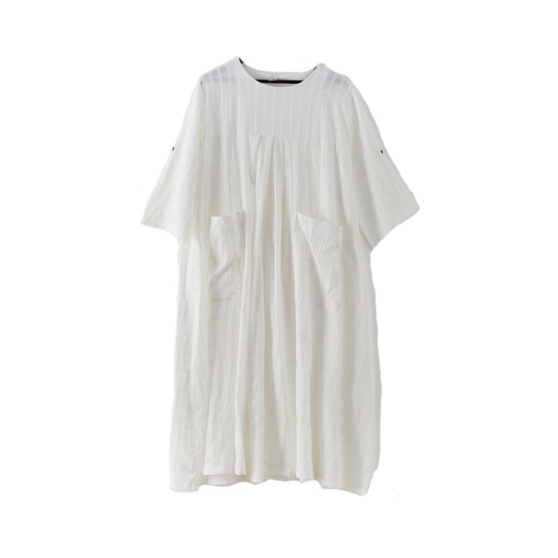 Spring Summer Cotton Linen Loose Long Dress Robe