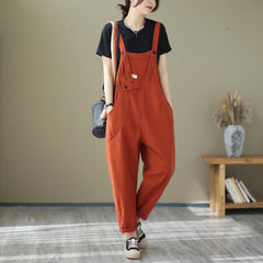 Spring Summer Cotton Solid Casual Jumpsuit