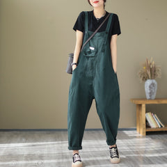 Spring Summer Cotton Solid Casual Jumpsuit