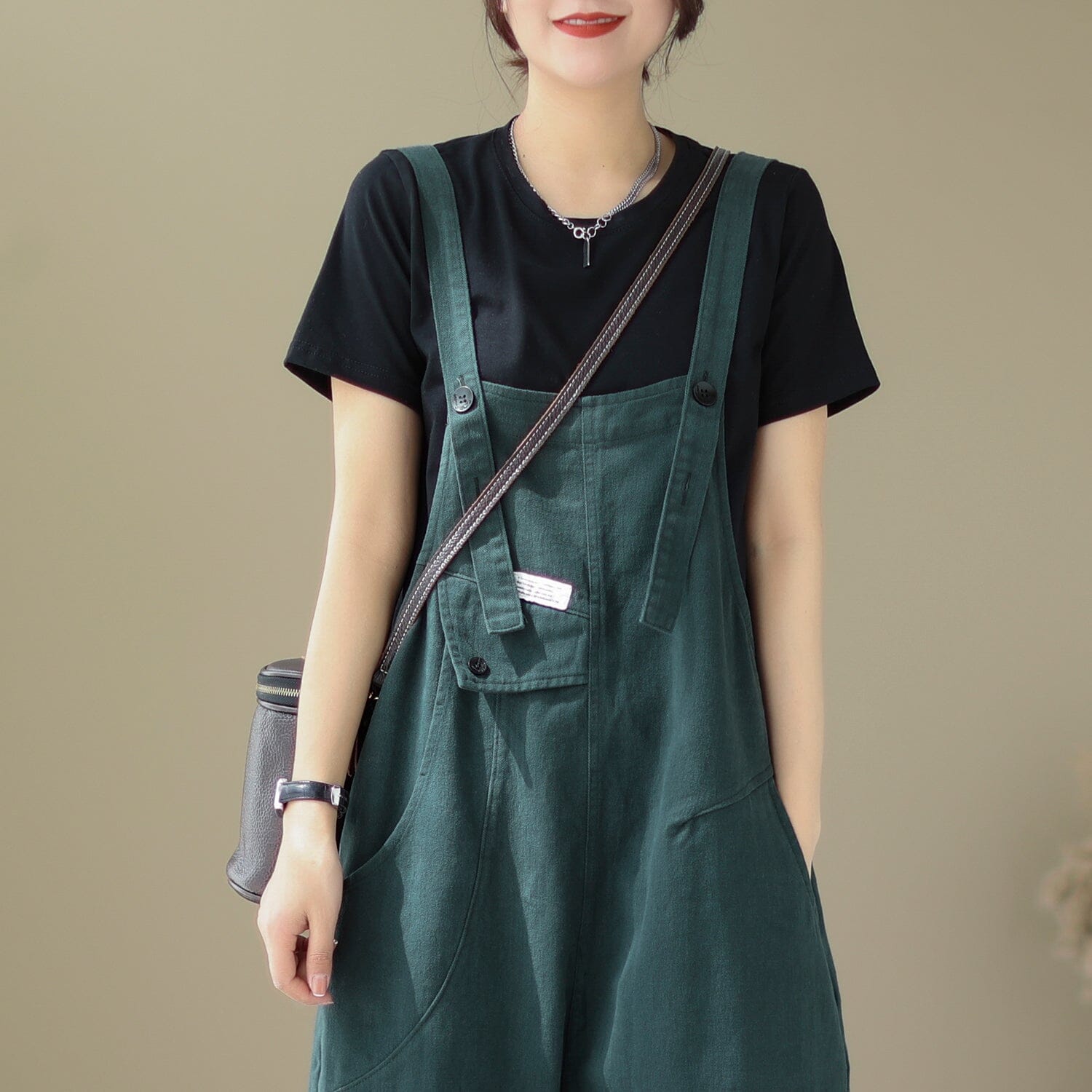 Spring Summer Cotton Solid Casual Jumpsuit