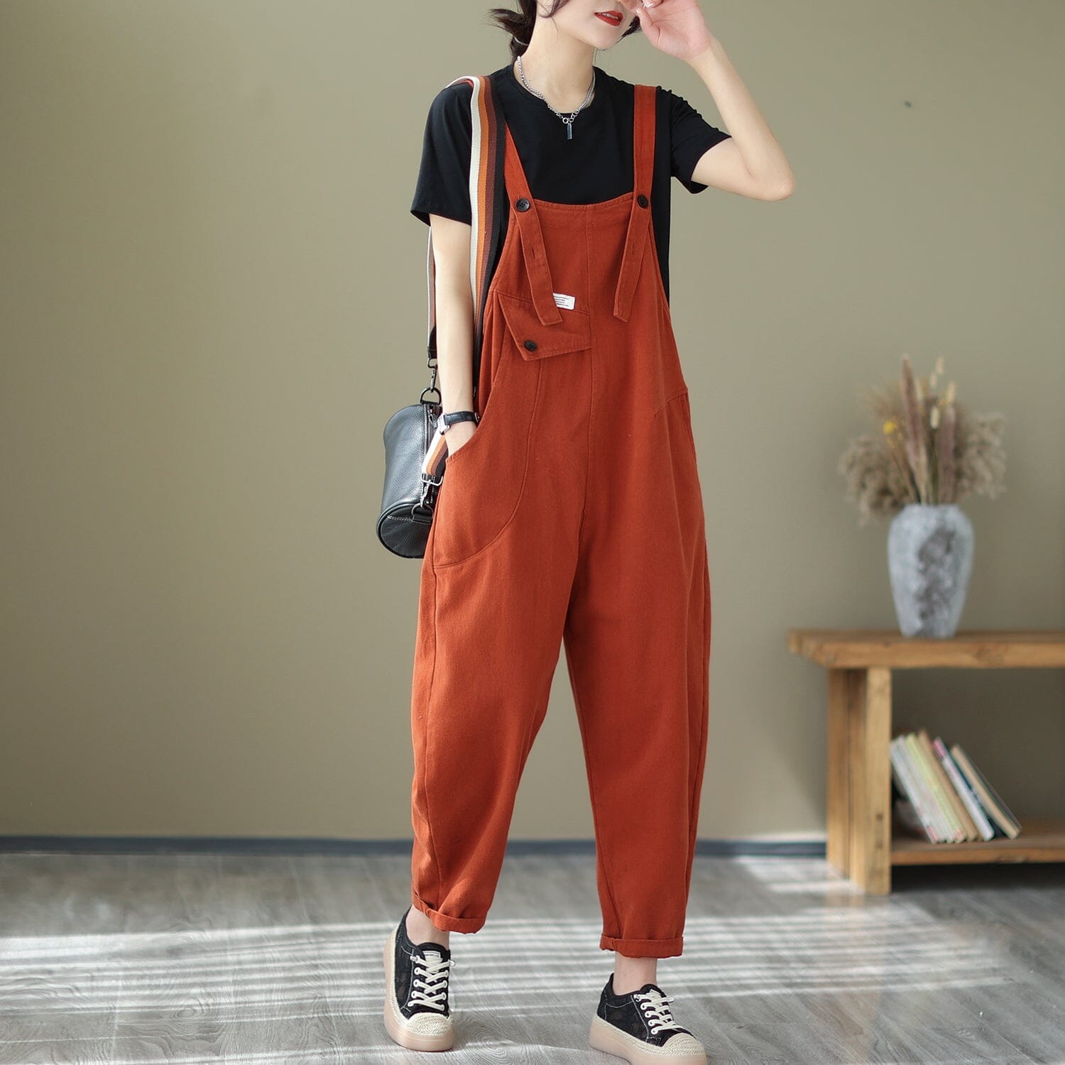 Spring Summer Cotton Solid Casual Jumpsuit