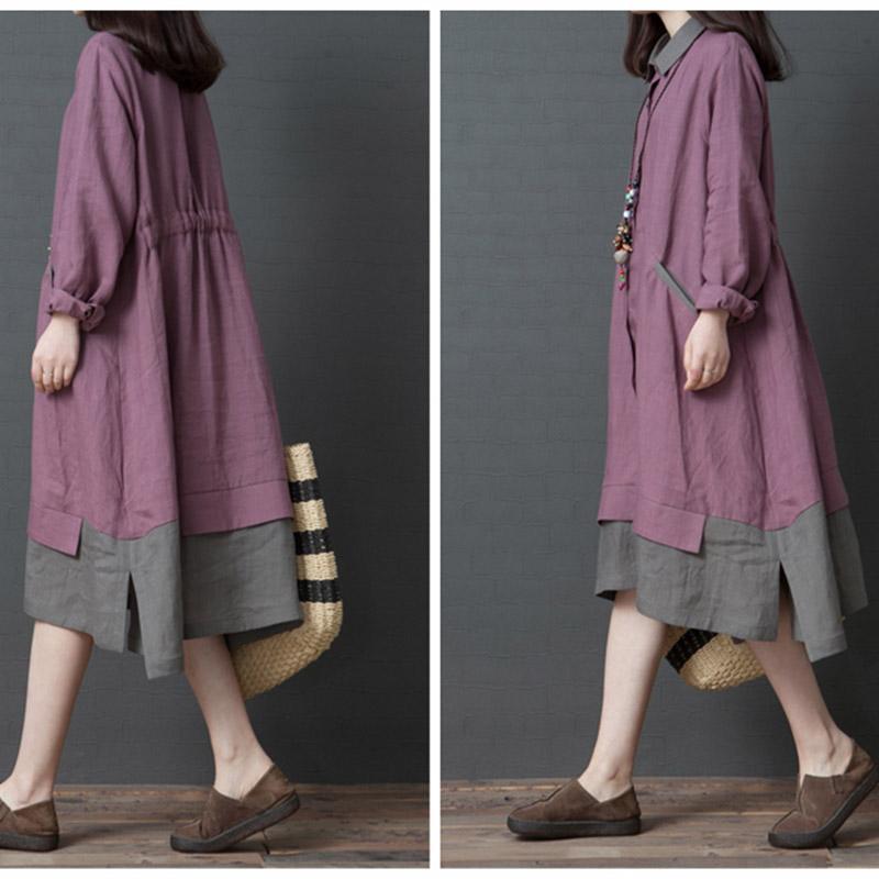 Spring Summer Loose Large Size Women Long Sleeve Dress