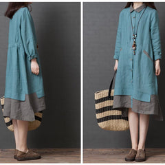 Spring Summer Loose Large Size Women Long Sleeve Dress