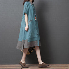 Spring Summer Loose Large Size Women Short Sleeve Dress