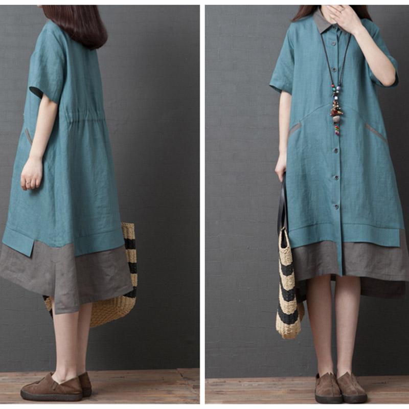 Spring Summer Loose Large Size Women Short Sleeve Dress