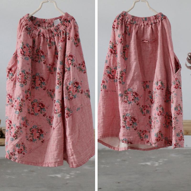 Spring Summer Plus Size Retro Cotton Linen Loose Skirt