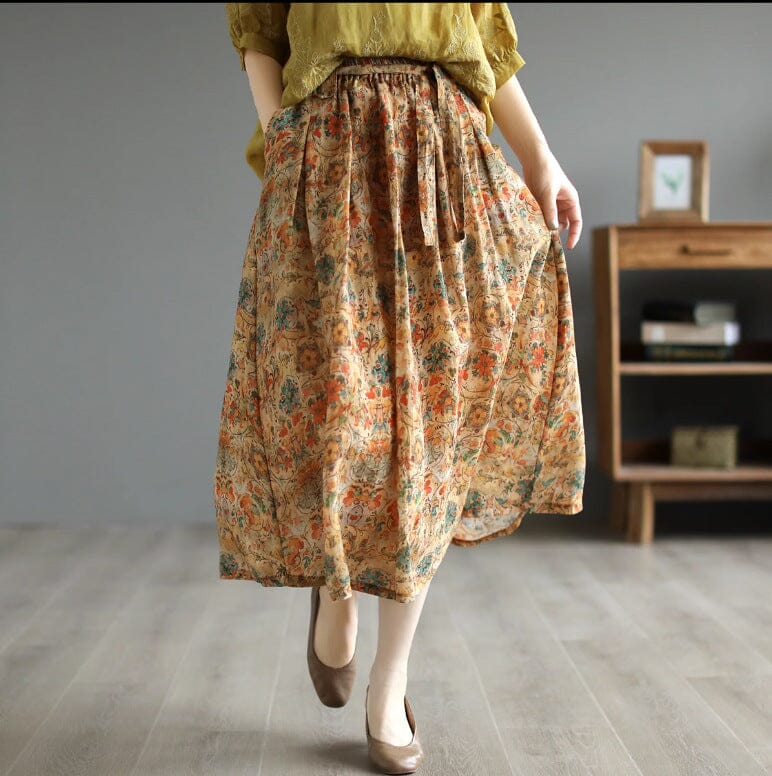 Spring Summer Retro Casual Floral Skirt