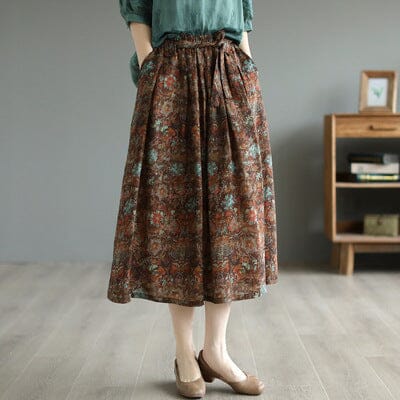 Spring Summer Retro Casual Floral Skirt