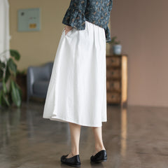 Spring Summer Retro Cotton Linen Embroidery A-Line Skirt