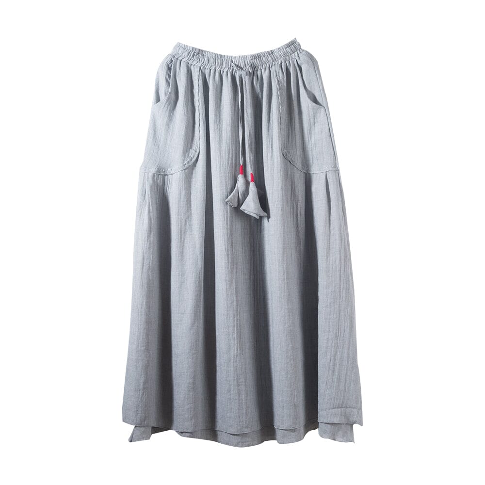 Spring Summer Retro Cotton Linen Solid A-line Skirt