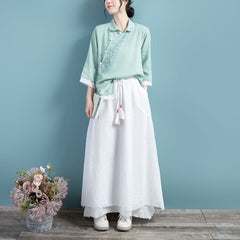 Spring Summer Retro Cotton Linen Solid A-line Skirt