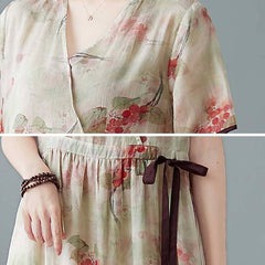 Spring Summer Retro Floral Cotton Linen A-Line Dress