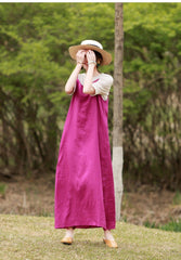 Spring Summer Rose Red Linen Sling Dress